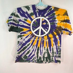 Joes Crab Shack Tie Dye Mens Size XL Purple Yellow Distressed Peace Love Crabs